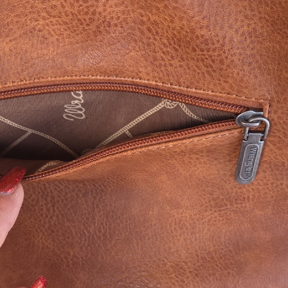 Wrangler Tan and Black Cow Print Shoulder Bag - Picture 3 of 11
